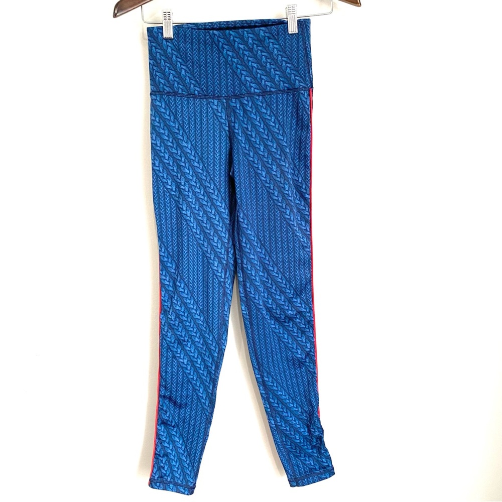 AERIE Womens Small Blue Braided Print Red Stripe Mid-Rise Skinny Leggings UU8